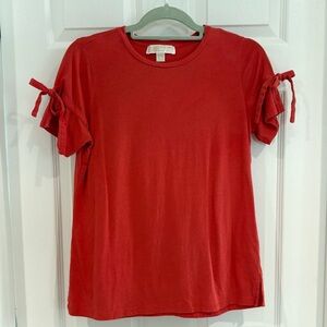 Michael Kors Women Red Short Sleeve Tee Shirt Size M Bow Tie Sleeve